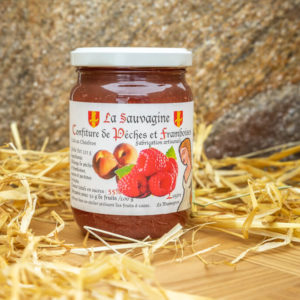 Confiture Pèches - framboises - La Sauvagine